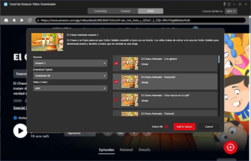 Select Amazon Prime Videos in Web Player