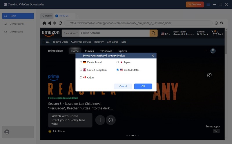 Select Region and Login on VideOne