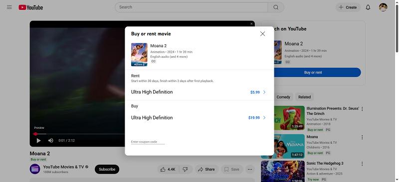 Try Renting Moana 2 for Playback