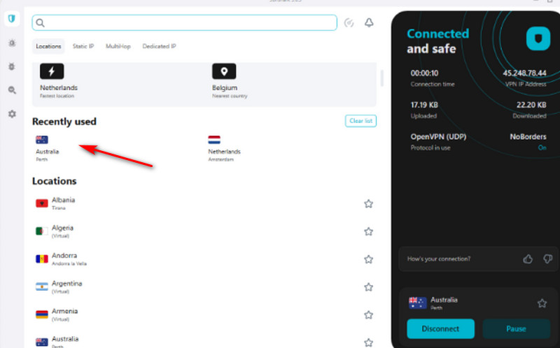 Connect to Australia with Surfshark