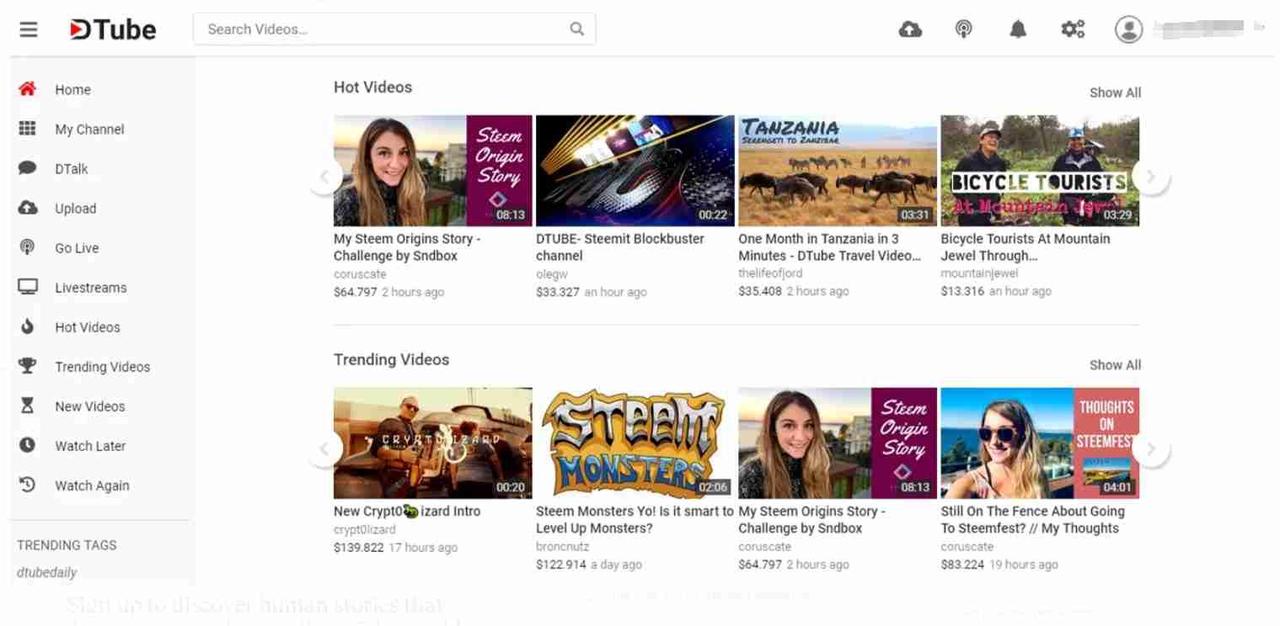 DTube Homepage