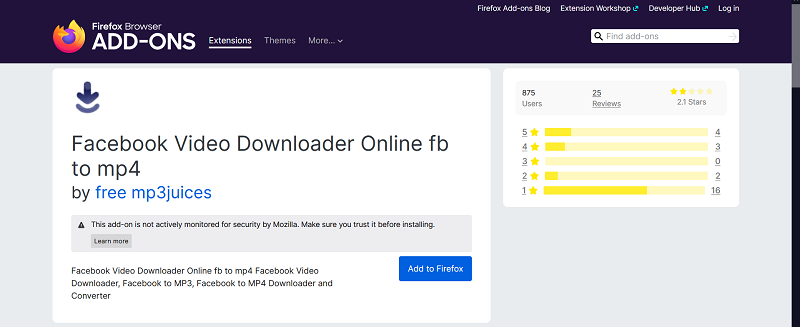 Facebook Video Downloader Firefox Add-on