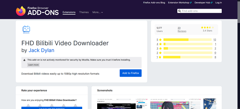 Add FHD Bilibili Video Downloader to Firefox