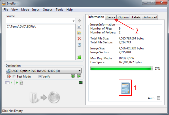 Get File Size on Imgburn