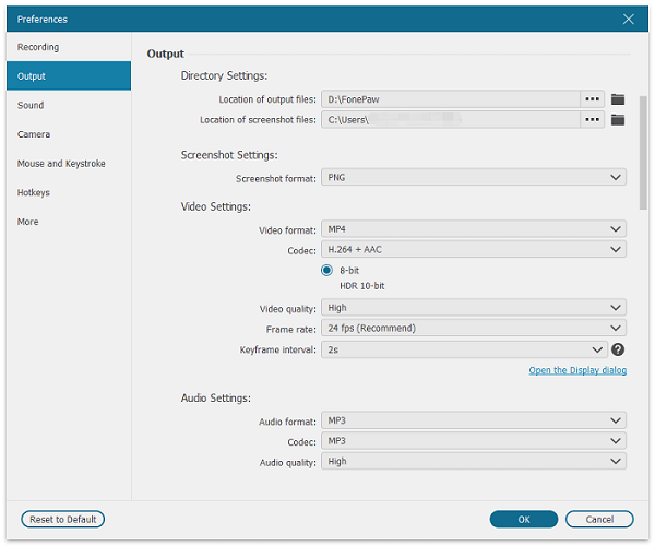 Adjust Output Recording Settings