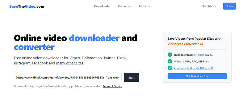 Click Start on SaveTheVideo