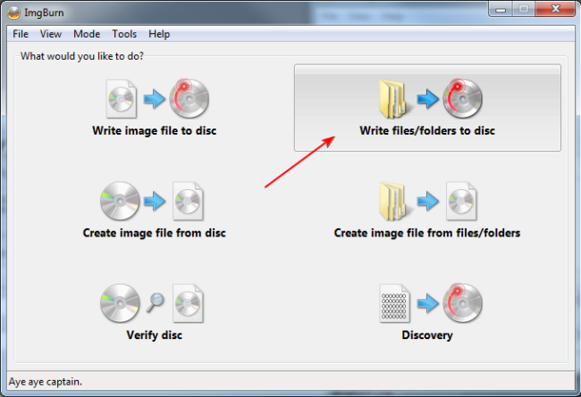 Select Mode for ImgBurn