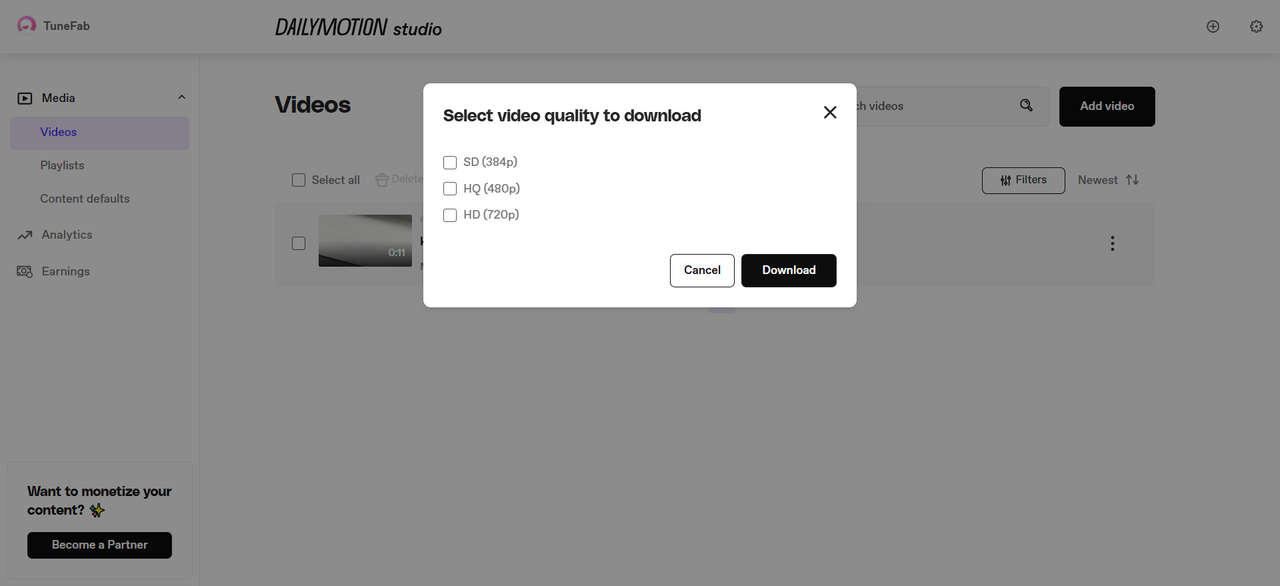 Choose Resolution and Start Downloading