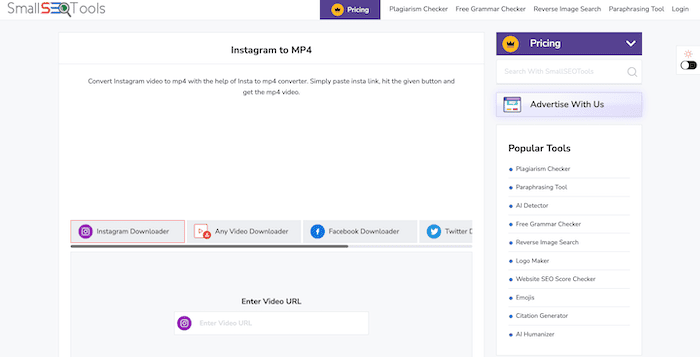 Smallseotools Instagram Downloader Interface
