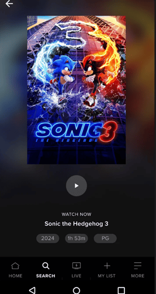 Sonic the Hedgehog 3 on Paramount Plus App