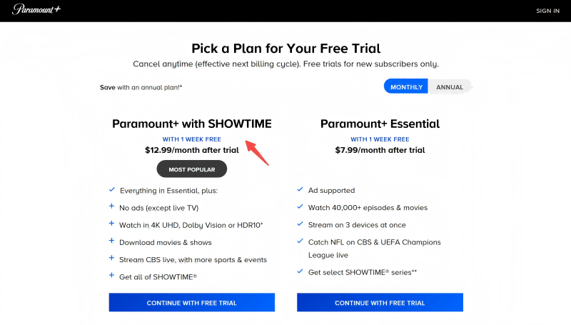 Subscribe to Paramount+ with the Showtime Plan