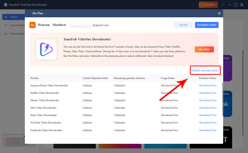 Update Account Status in VideOne Downloader