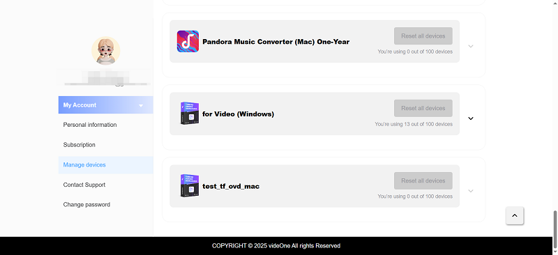 Manage Device Logged in with VideOne Account