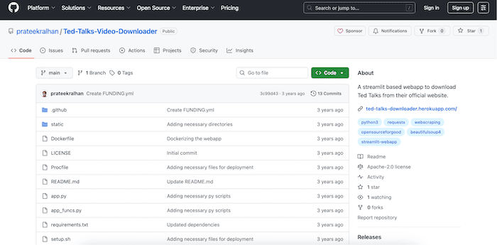 Ted Talks Video Downloader on GitHub