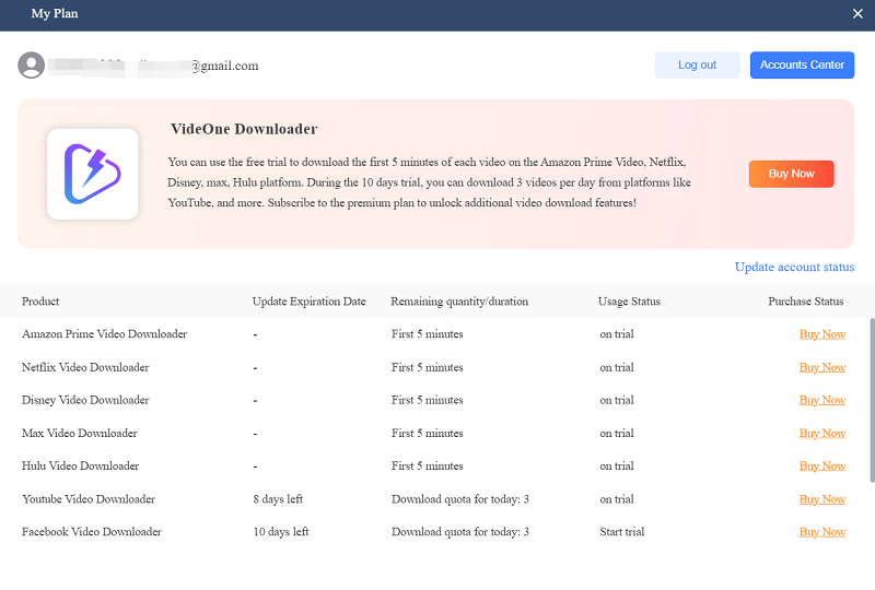 VideOne Downloader Status Window